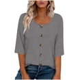 thumbnail image 2 of Jaunzuar 3/4 Length Sleeve Womens Tops Solid Color Crew Neck Summer Tops Casual Work Button Down Shirts M, 2 of 5