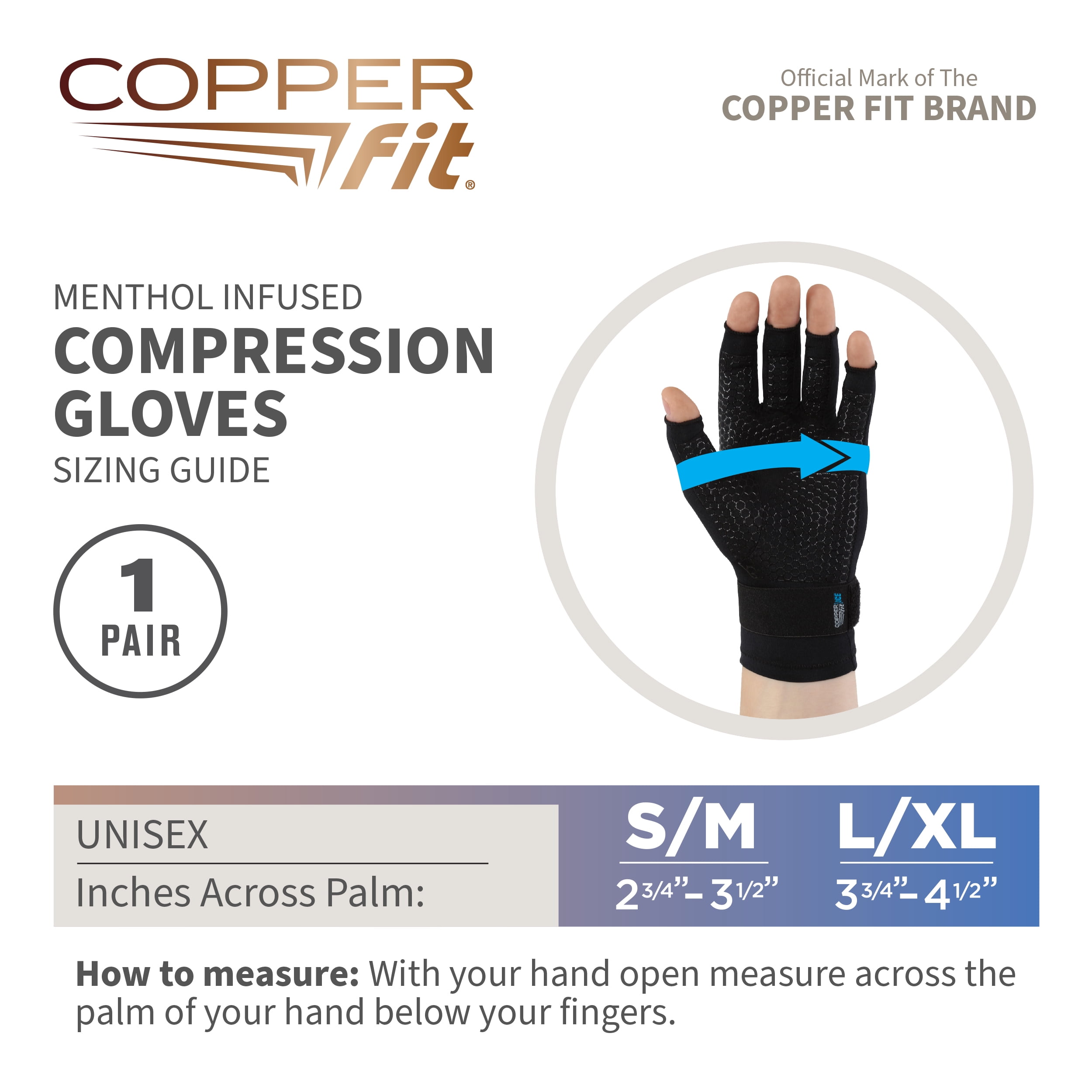 Copper Fit ICE Compression Gloves Infused with Menthol