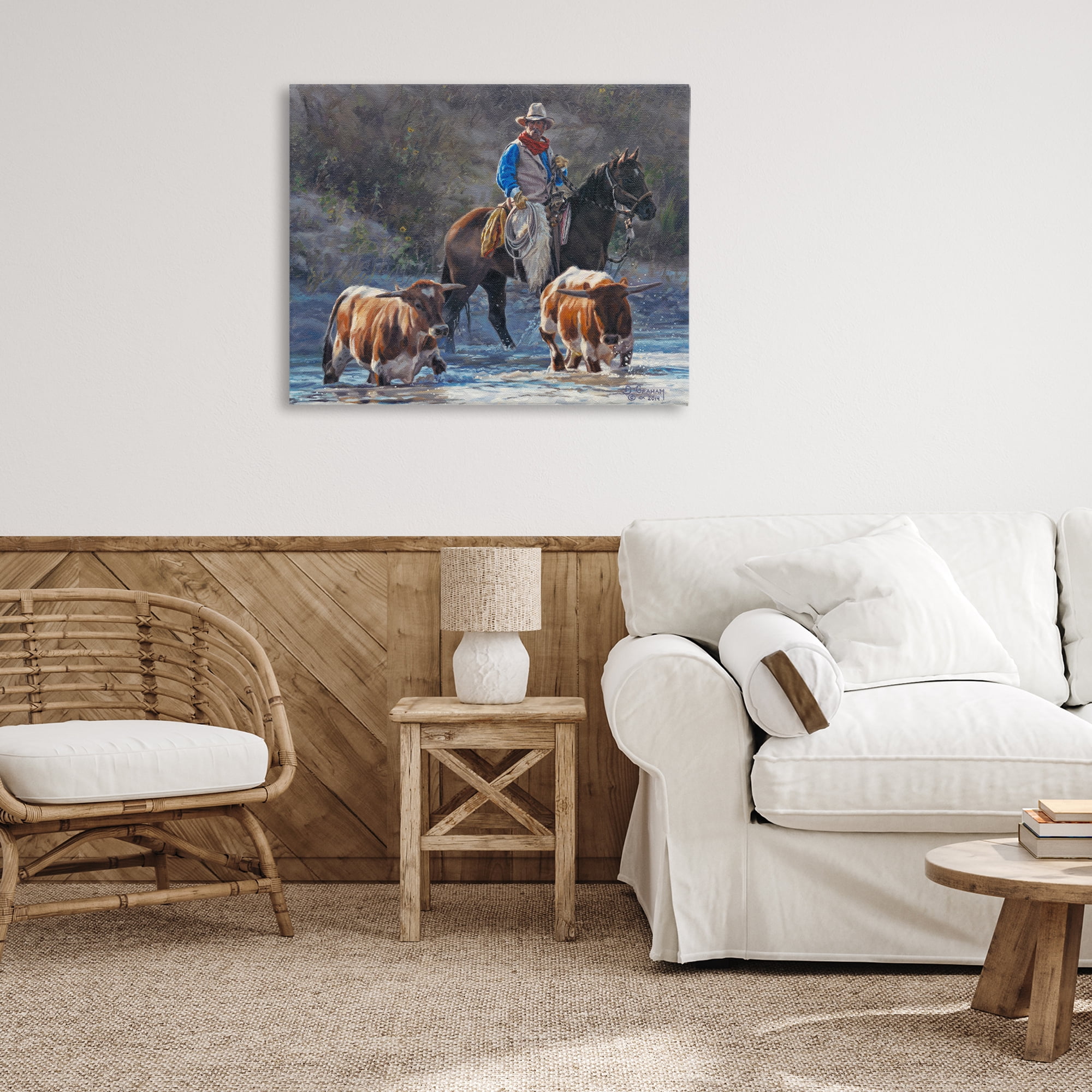 Stupell Industries Cowboy Crossing River Animals & Insects Painting Gallery Wrapped Canvas Art Print Wall Art, 40 x 30
