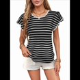 thumbnail image 4 of Blusas de Punto de Corta para Mujer, Cuello Redondo de Verano con Volantes, Color Negro, Talla L, 4 of 10