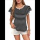 thumbnail image 4 of Blusas de Punto de Corta para Mujer, Cuello Redondo de Verano con Volantes, Color Negro, Talla L, 4 of 10
