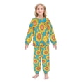 thumbnail image 2 of Fluffy Pajamas Set Fuzzy Winter Warm Pj Sets Pullover Tops and Long Pants Yellow Sunflowers with Happy Faces Small, 2 of 7