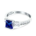 thumbnail image 2 of Princess Cut Art Deco Ring Blue Sapphire CZ 925 Sterling Silver Size 9, 2 of 6