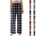 thumbnail image 4 of Women's Pajama Pants Lightweight Casual Comfy Palazzo Pants, Plaid Print Sleepwear Loungewear Bottoms with Pockets,Blue,L, 4 of 6