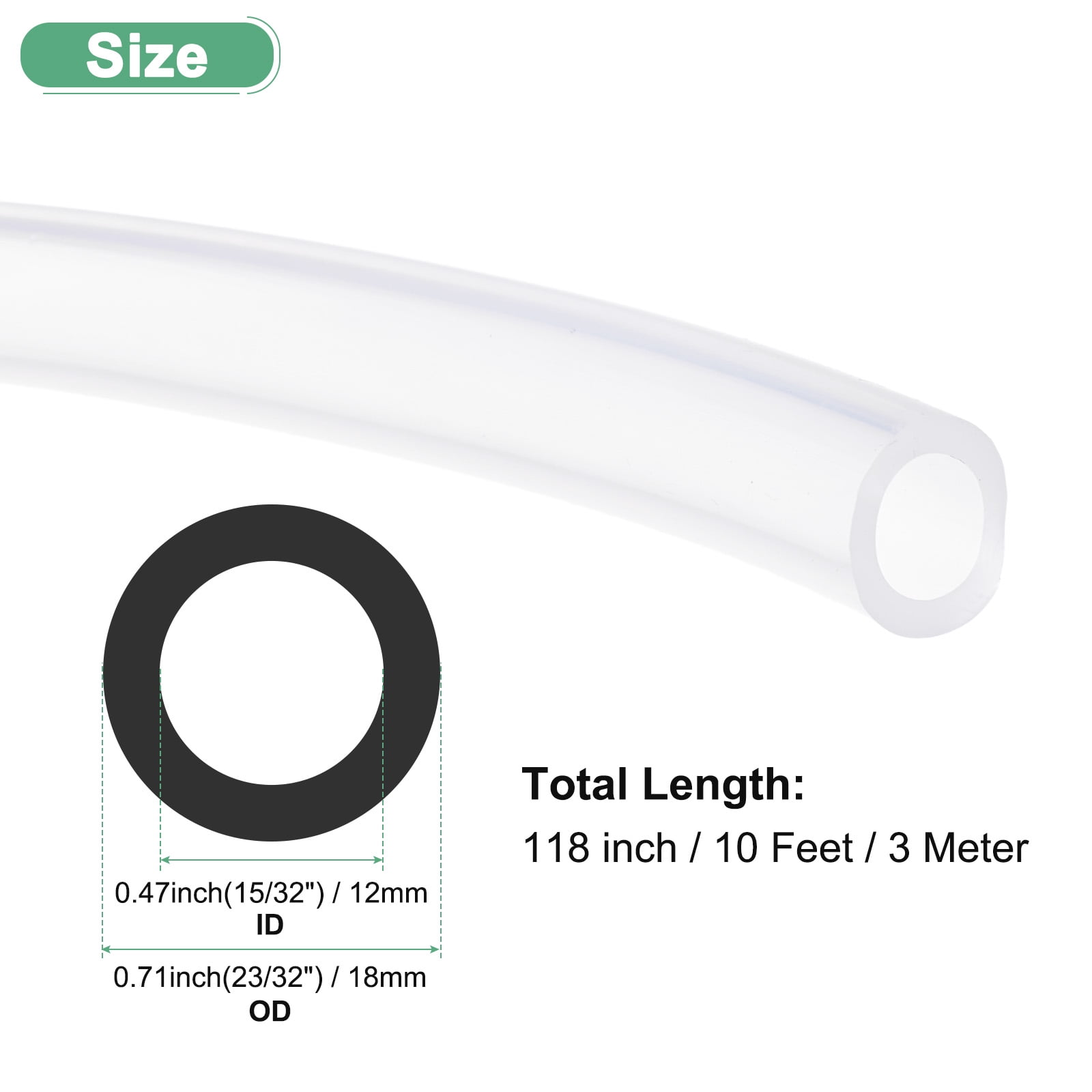 Uxcell Silicone Tubing, 15/32"(12mm) ID x 23/32"(18mm) OD Flexible Silicone Rubber Tube, 3ft High Temp Water Air Hose Pipe for Pump/Liquid Transfer/Brewing/Aquaponics [Clear]