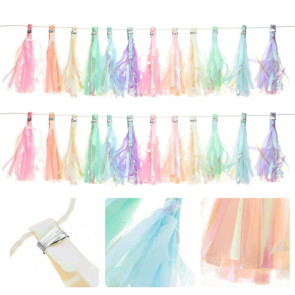 Omeite Colorful tassel string aluminum foil garland birthday arrangement tassel decorative paper 2 packs (style 1*2 packs)