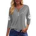 thumbnail image 4 of Garbnen Halloween Ghost T Shirt Pumpkin Spider Web Graphic 3/4 Sleeve Casual T-Shirts for Women V Neck Holiday Dressy Womens Fall Shirt Gray M, 4 of 4