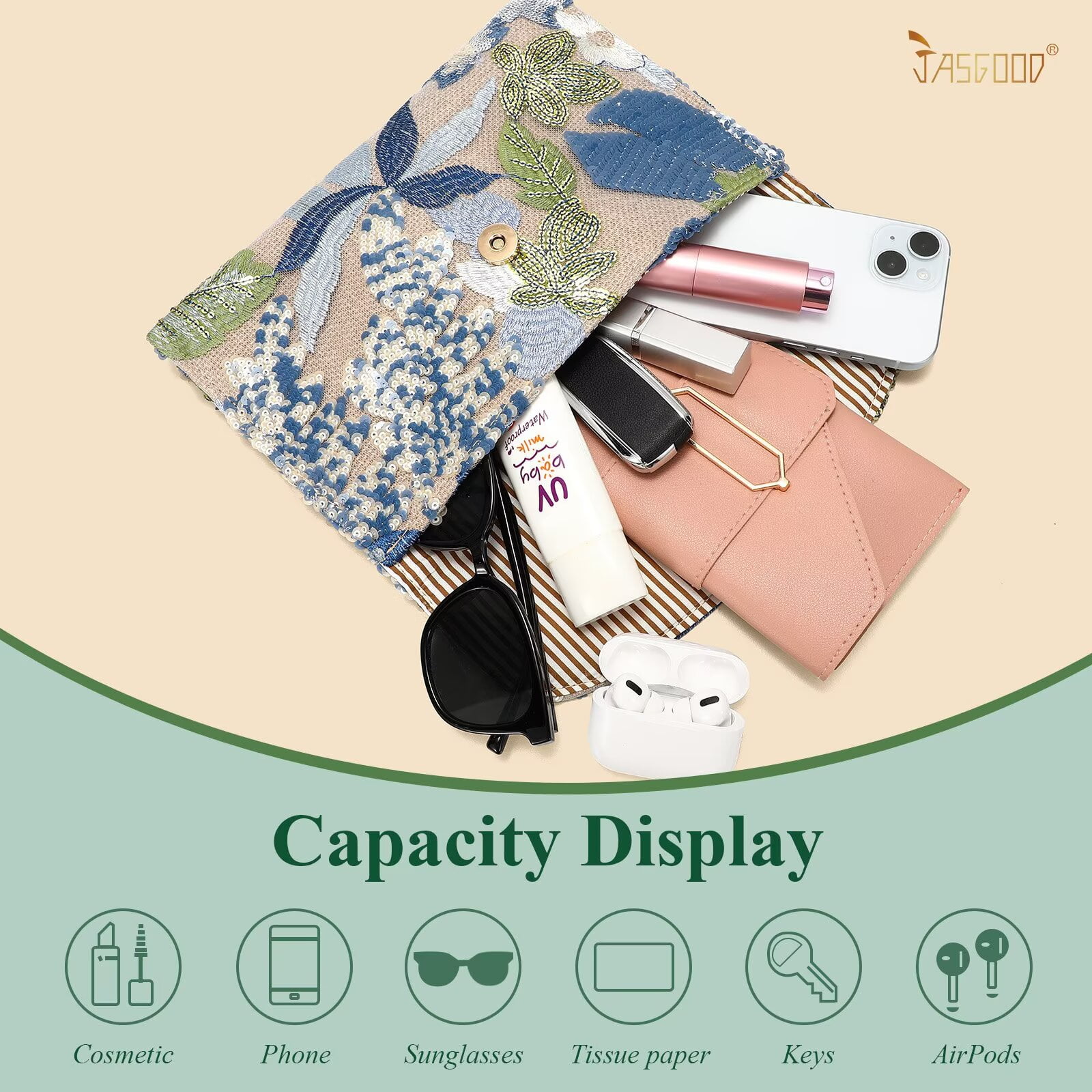 JASGOOD Clutch Purses for Women Floral Evening Clutch Purses for Party Embroidery Sequin Beaded Womens Purse