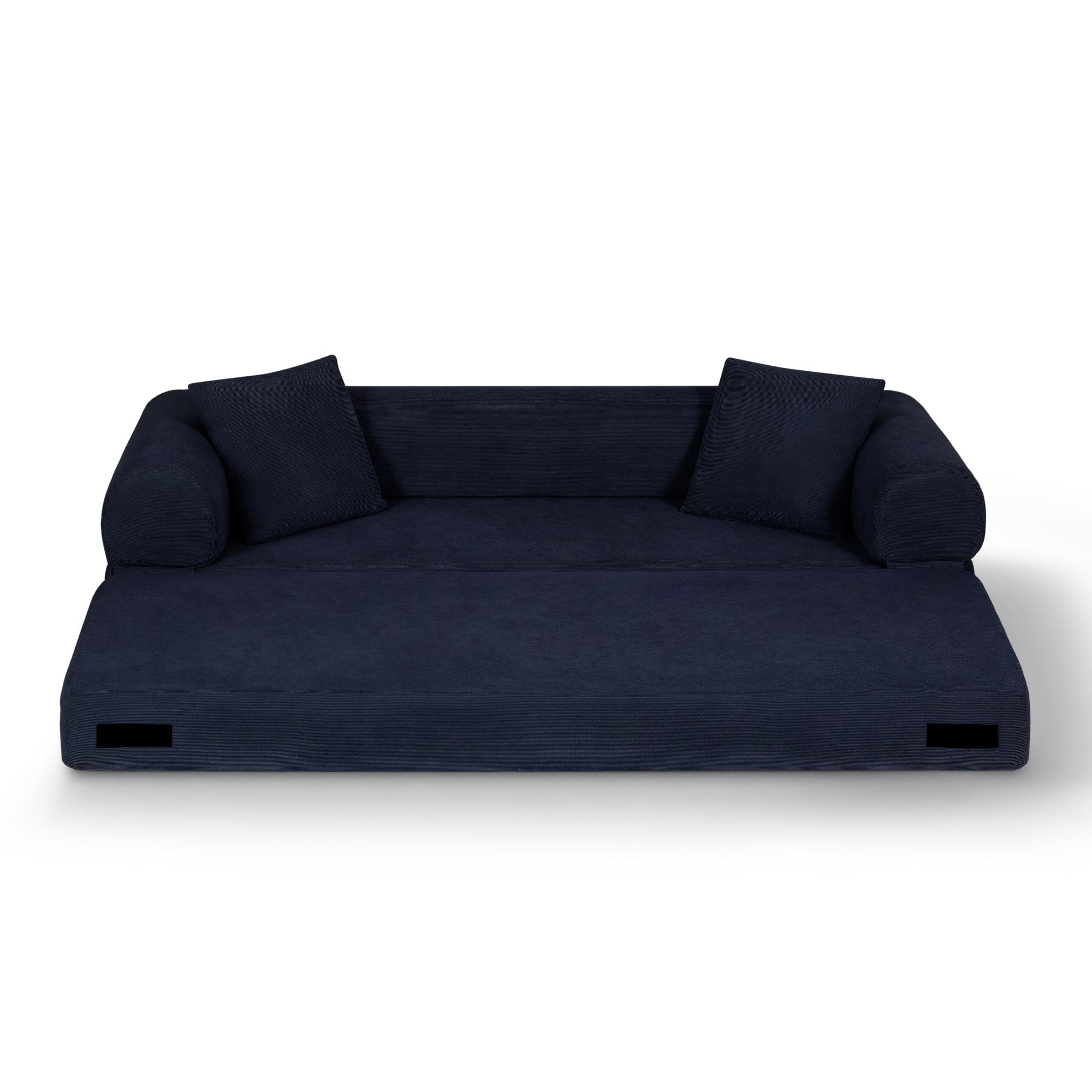 Sailvan 80 Inch Convertible Sofa Bed Queen Size Corduroy Sleeper Couch Boneless Floor Sofa with Storage Pockets No Assembly Couch in a Box Dark Blue