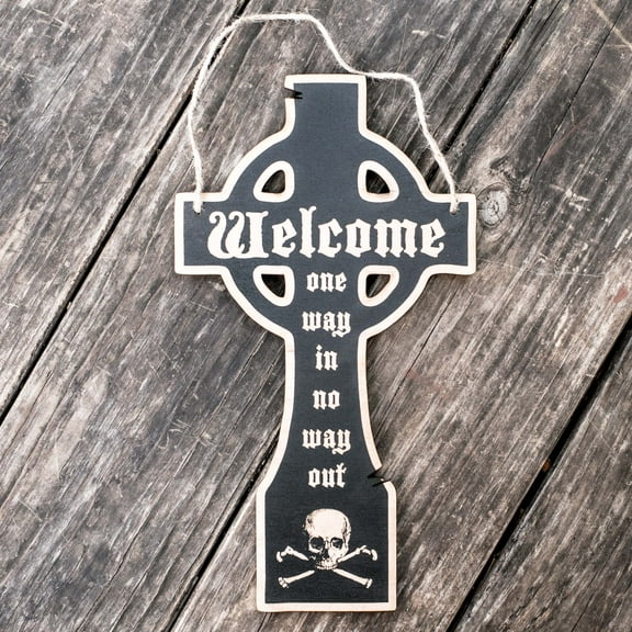 Welcome Gravestone - Black Halloween Door Sign
