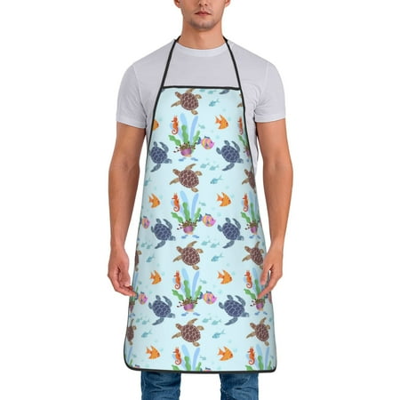 

Uemuo Turtle Printed Bib Apron Adjustable Water and Oil Resistant Cooking Kitchen Chef Apron for Women Men