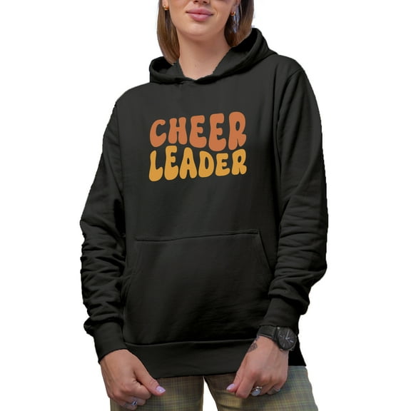 Cheer Leader, Cheerleading or Cheerleader Themed, Groovy Retro Wavy Text Merch Gift, Black Hooded Sweatshirt or Hoodie, Small