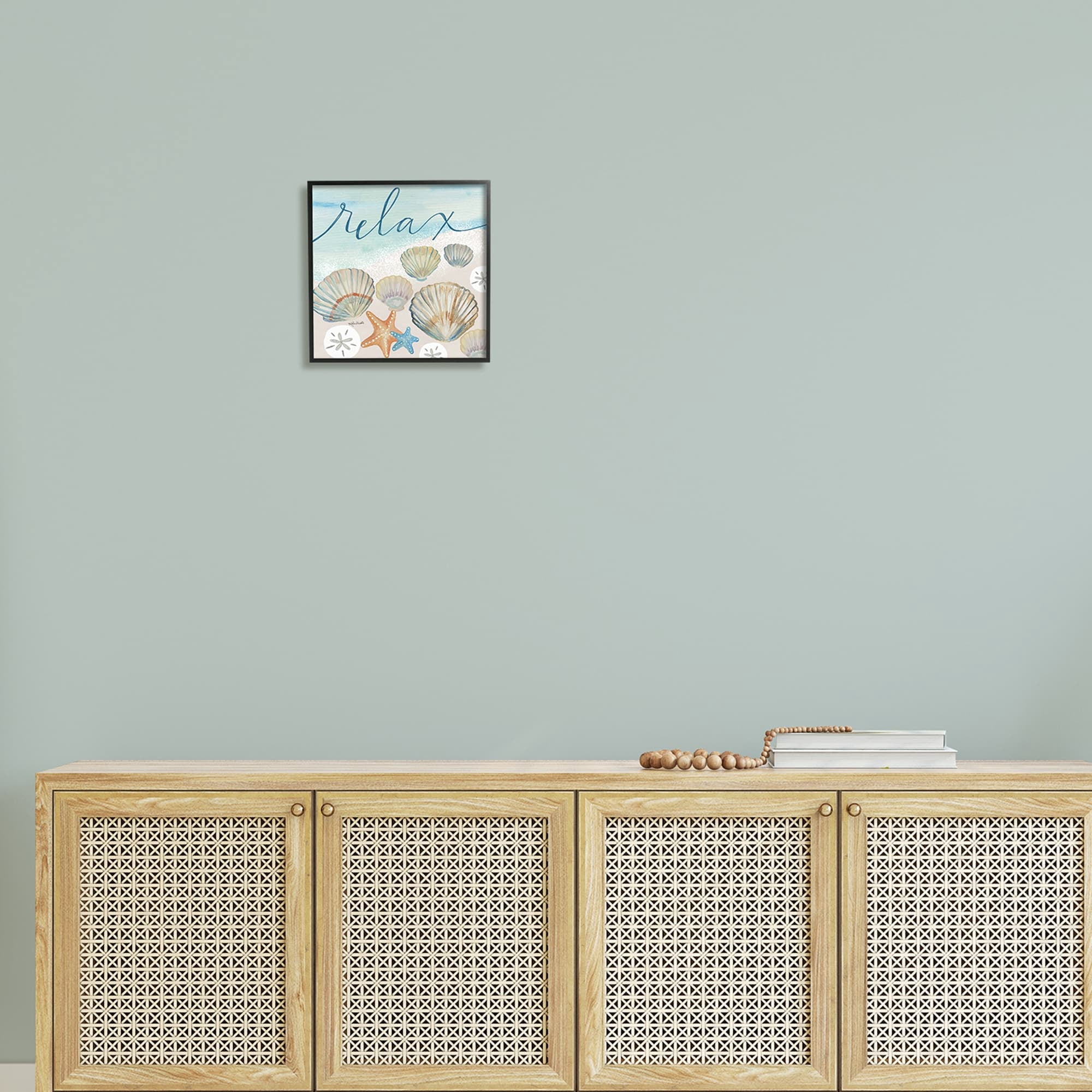 Stupell Industries Relax Text Seaside Clams Beach Shore Theme Framed Wall Art, 24 x 24, Design by Katie Doucette