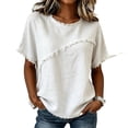 thumbnail image 3 of IYYVV Summer Linen Tops for Women 2026 Crew Neck Short Sleeve Shirts Casual Solid T-Shirts Lightweight Loose Blouse White M, 3 of 5