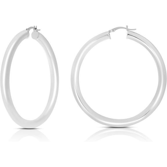 Floreo 10k White Gold 5mm High Polish Round Tube Hoop Earrings
