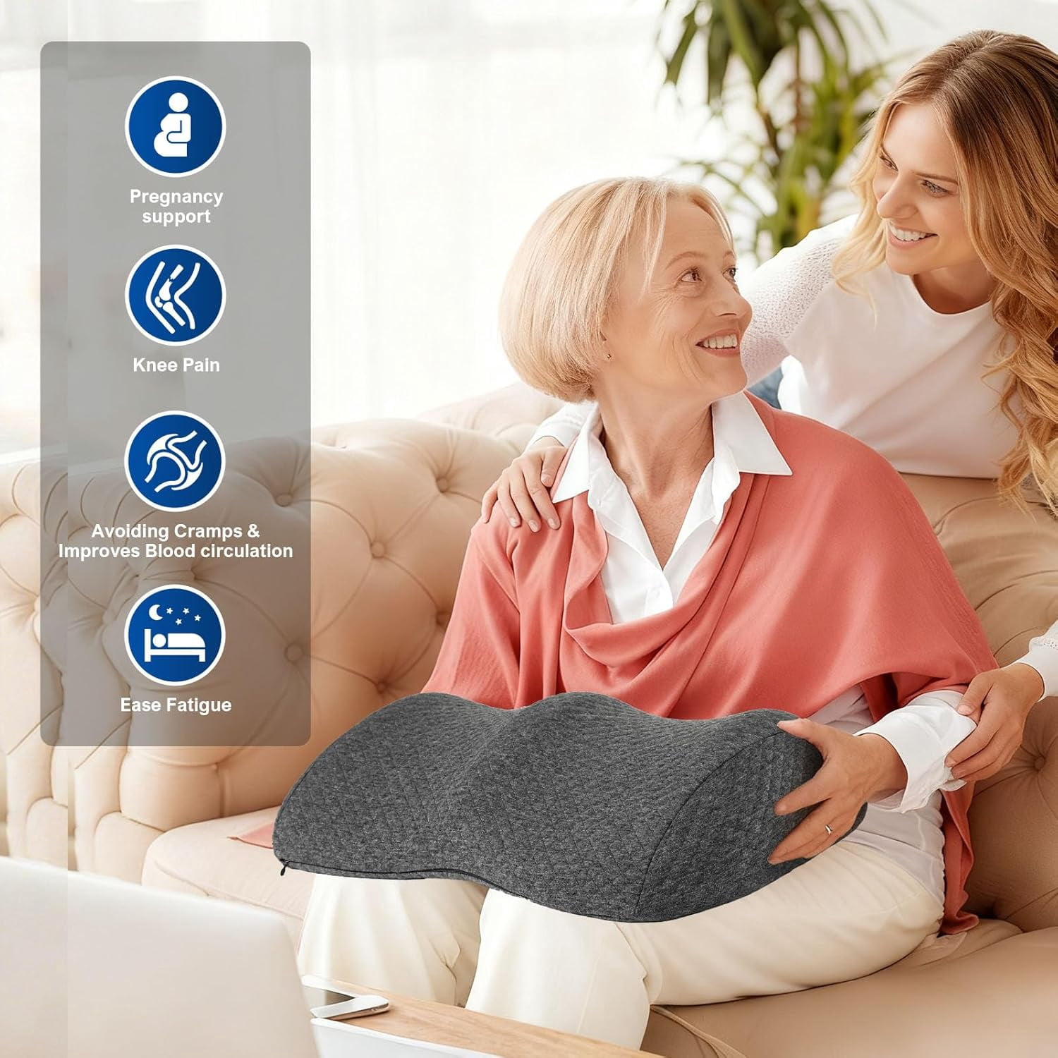 Poalid Ergonomic Memory Foam Lumbar Support Pillow for Pain Relief, Orthopedic Wedge Cushion for Side Sleepers, Breathable Cover for Bed and Car, Grey