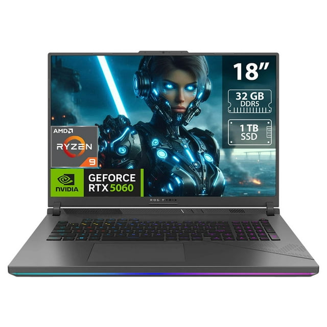 Laptop Gamer ASUS ROG Strix G18: AMD Ryzen 9 8940HX, RAM 32GB DDR5, SSD 1TB, Pantalla 18", RTX 5060, Windows 11 Home