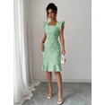 thumbnail image 6 of Elegant Jacquard Commuter Dress, Summer Floral Square Neck Knee-Length Dress for Women, 6 of 10