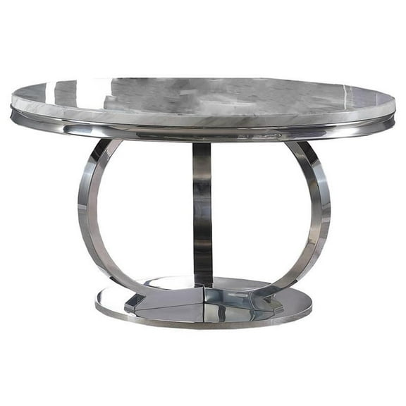 Pemberly Row Modern 52" Round White Faux Marble Dining Table