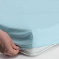 thumbnail image 2 of Cot Sheet Set 4PC-100% Egyptian Cotton, Perfect for Camp Sheets & Guest Beds, 600TC, 1 Flat Sheet, 1 Fitted Sheet 12" Deep Pocket & 2 Pillowcover-Light Blue Solid, Truck Size, 2 of 5