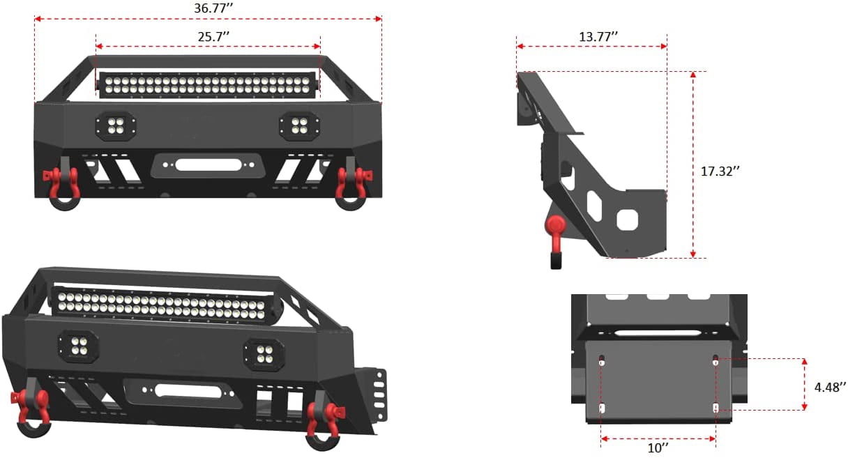 Vijay Front Bumper for 2010-2024 Toyota 4Runner with D-rings and Winch Plate and LED Lights