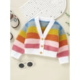 thumbnail image 4 of Cenuakty Baby Girl Cardigan, Long Sleeve V Neck Button Closure Striped Winter Warm Knit Sweater Infant Clothes, 4 of 8