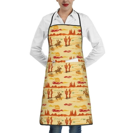 

Pofeuu Wild West Colorful Print Aprons with Pockets Cute Aprons for Kitchen Cooking Server Barber Chef Apron