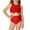 Red, variant on Girls Two Piece High Waisted Swimsuit Chlorine Resistant Quick Dry Front Tie V Neck Crop Top Bikini Set Black Size 4-10,Size 9-10T