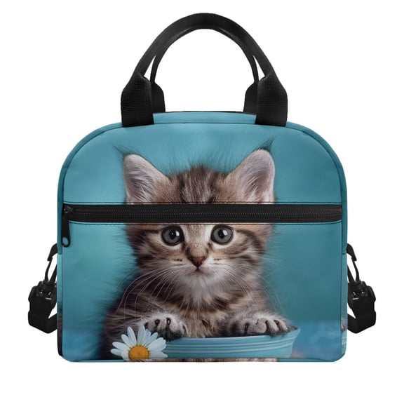 POLERO Cat Pattern Lunch Cooler Tote for Children, Aluminum Film Material Stylish Waterproof Thermal Tote for Camping School