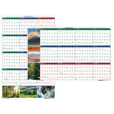 House of Doolittle 393 12-Month Jan to Dec 2025 24 in. x 37 in. Nature Photos Earthscapes Recycled Reversible/Erasable Yearly Wall Calendar - White Sheets