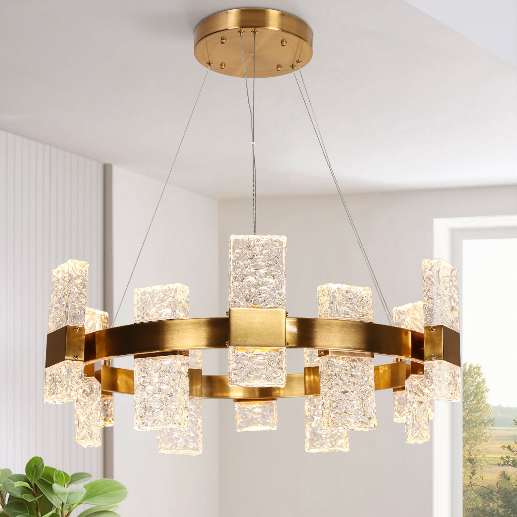 LNC Euromos 24 -Light Polished Brass Glam Integrated LED Crystal For Use in Bedrooms, Dining Rooms, Foyers, Kitchens, Living Rooms Chandelier