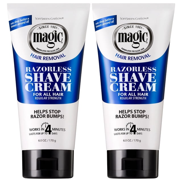 Razorless Shaving Cream for Men by SoftSheen-Carson Magic, Hair Removal Cream, Regular Strength for Normal Beards, No Razor Needed, Depilatory cream works in 4 Minutes for Coarse Curly Hair, 2 Count