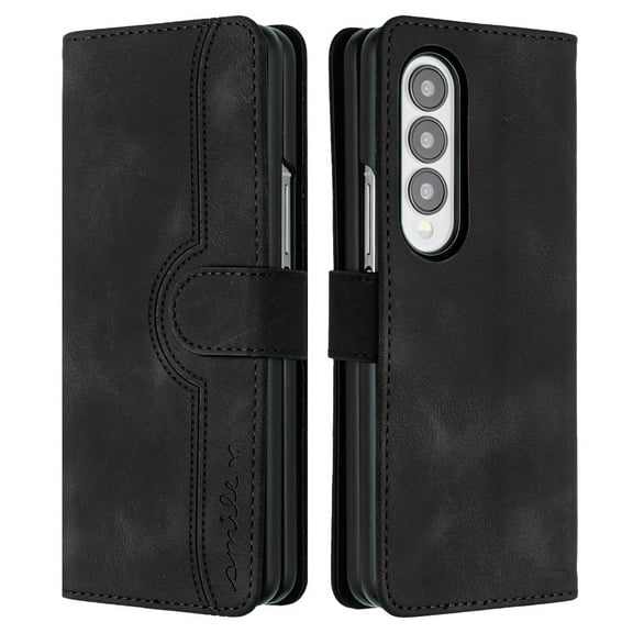 Wallet Case for Samsung Z Fold 3, with Card Slots [RFID Blocking],Durable Flip Folio Kickstand Magnetic Closure Leather Wallet Wrist Strap Women Men Case for Samsung Galaxy Z Fold 3, Black