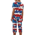 thumbnail image 5 of Independence Day Pajama Sets for Women 2 Pieces Pajamas Patriotic Flag Star Print Short Sleeve Tops and Capri Sets 4th of July PJs Sleepwears, 5 of 6