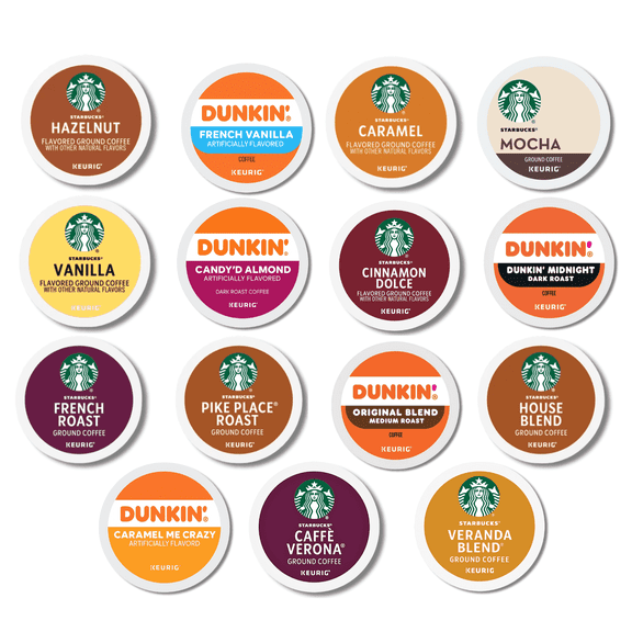 Starbucks & Dunkin’ K-Cup Coffee Variety Pack – 30 Count Sampler with 15 Flavors – Flavored, Light, Medium, Dark Roast Pods – Giftable Coffee for Keurig Brewers, Offices, Coffee Lovers