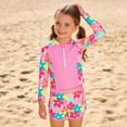 thumbnail image 2 of Girls Rash Guard Two Piece Swimsuit - Toddler Long Sleeve Bathing Suit with Front Zipper UPF 50+ Sun Print Swimwear for Kids Ages 3-7(Multicolour/4Y), 2 of 6