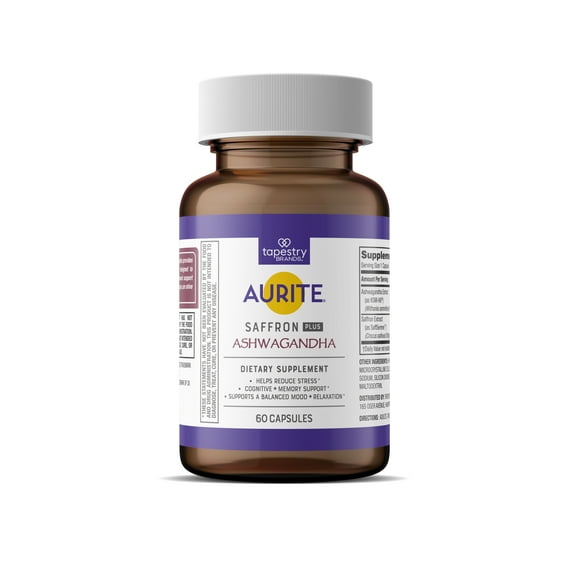 Tapestry Brands Aurite Saffron Plus Ashwagandha, Supports Emotional Health, Mood Support, Dietary Supplement, 60 Capsules