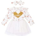 thumbnail image 1 of Sinhoon Toddler Baby Girl Ruffle Long Sleeve One Piece Dress Heart Top Floral Skirt Fall Winter Clothes with Bowknot Headband, 1 of 6
