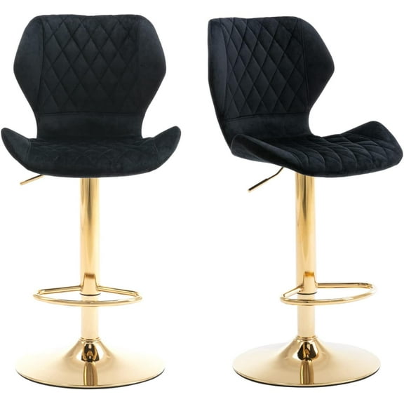 CIMOTA Swivel Adjustable Bar Stools Set of 2 Modern Gold Counter Height Bar Chairs for Kitchen Island Velvet Tall Barstools with Backs (23.6 to 31.5 Inch/Black)
