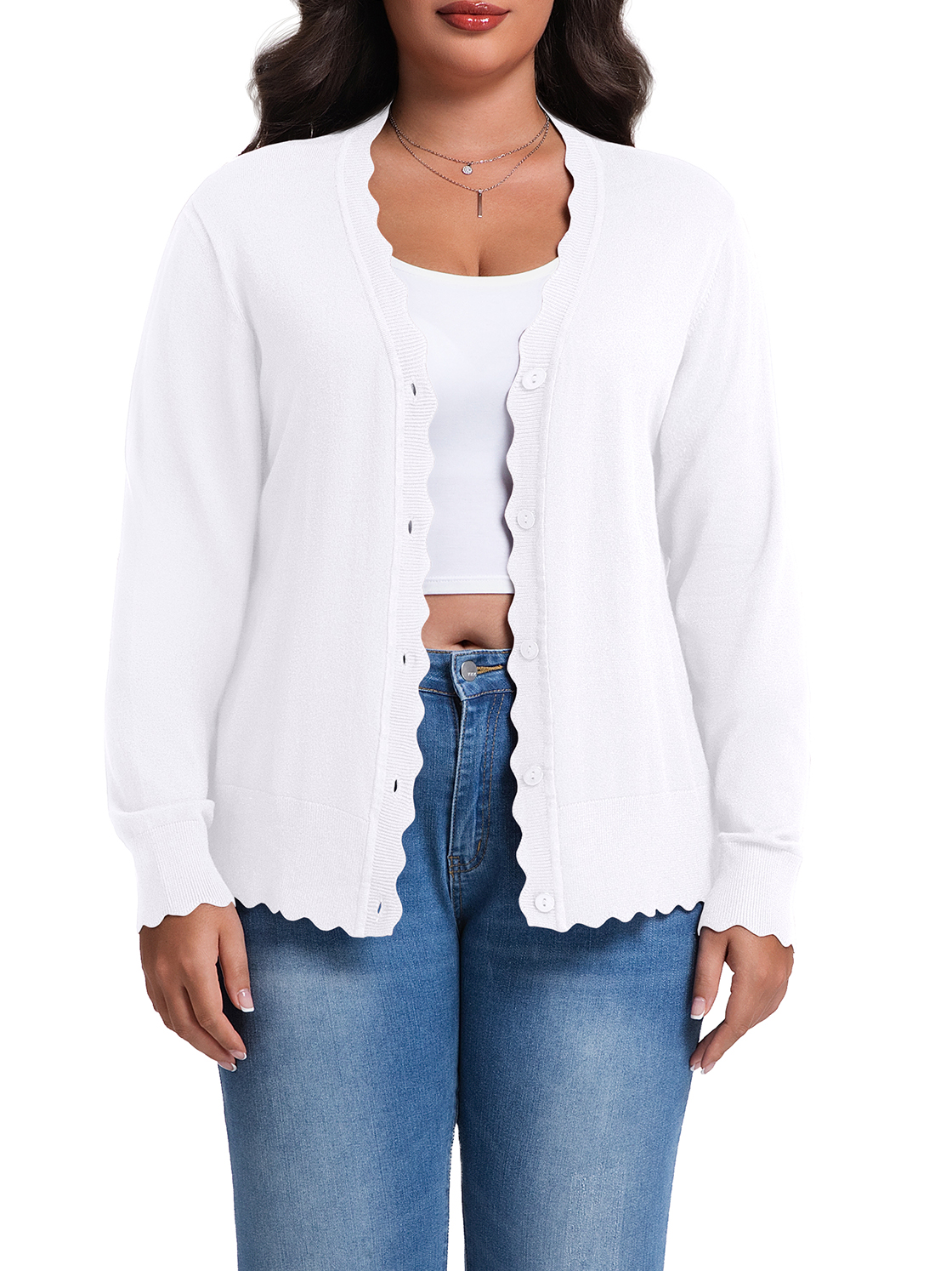 Cueply Women's Plus Size Open Front Cardigan Button V-Neck photo 1