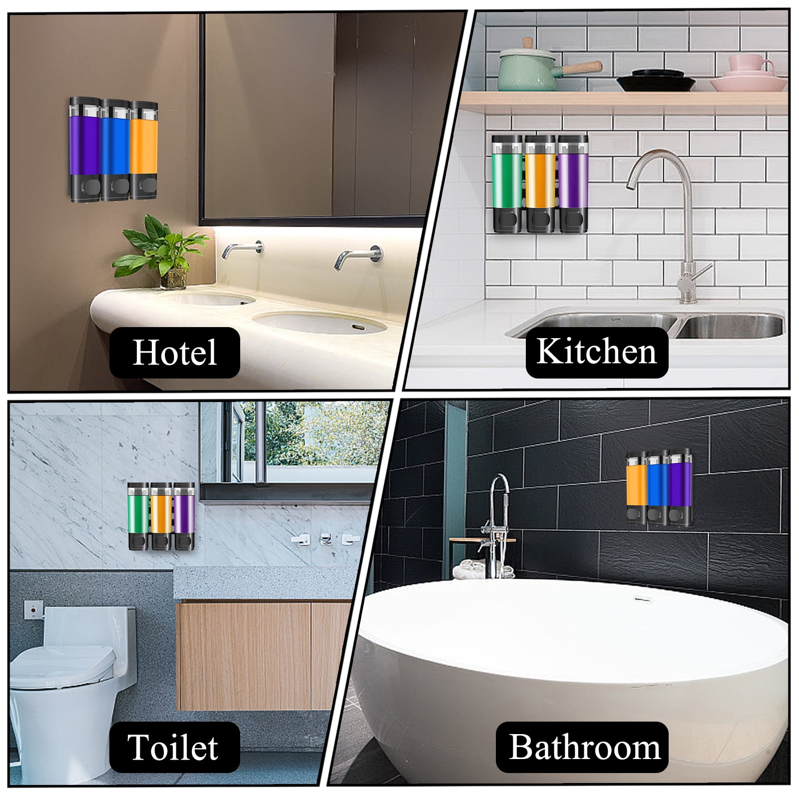 Shampoo Dispenser for Shower, Shower Shampoo Dispenser 3 Chamber, Shower Soap Dispenser Wall Mounted, Suitable for Bathroom, Kitchen, Hotel(Black)