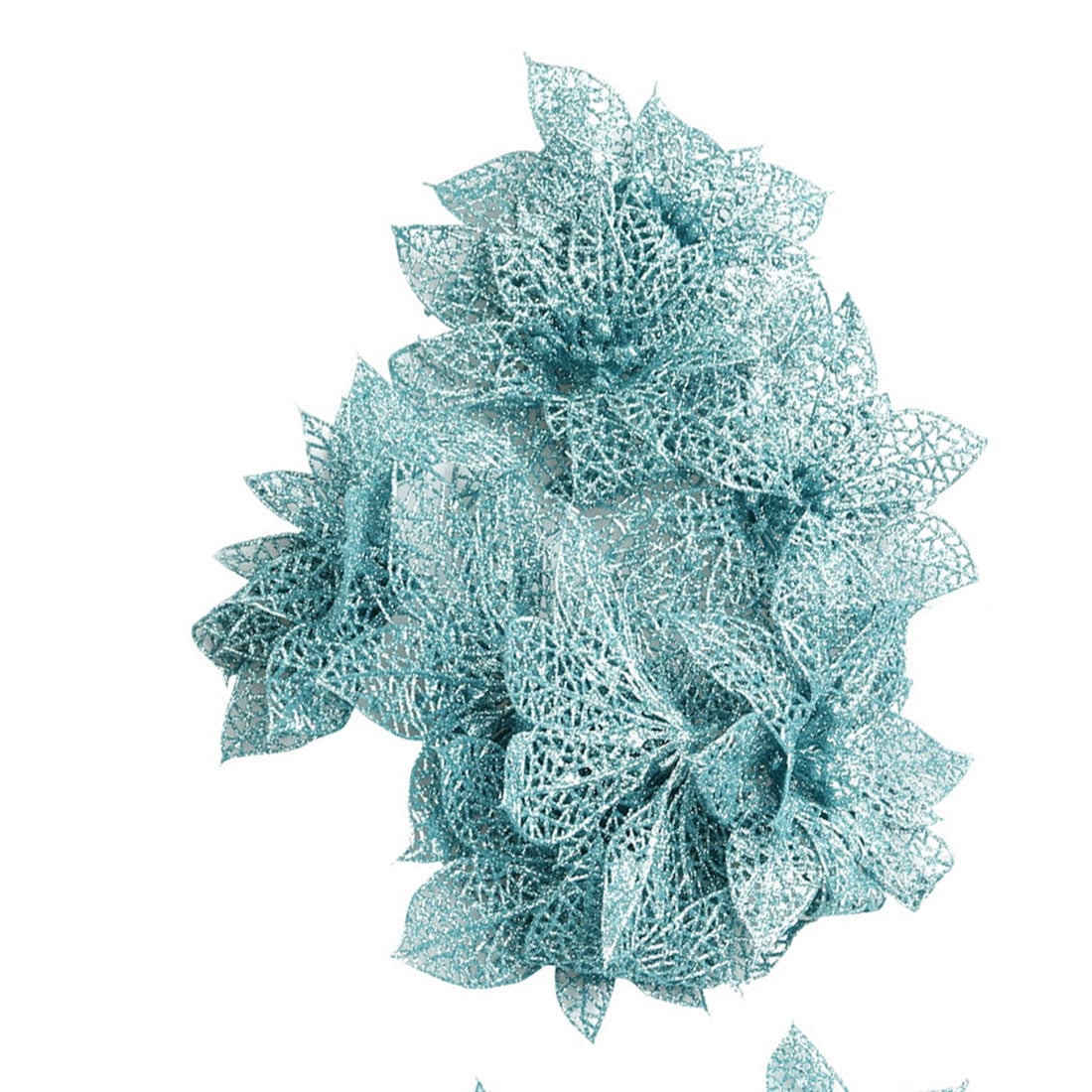 10-Pack Christmas Tree Decorative Ornaments Artificial Glitter Powder Flowers Pale Blue