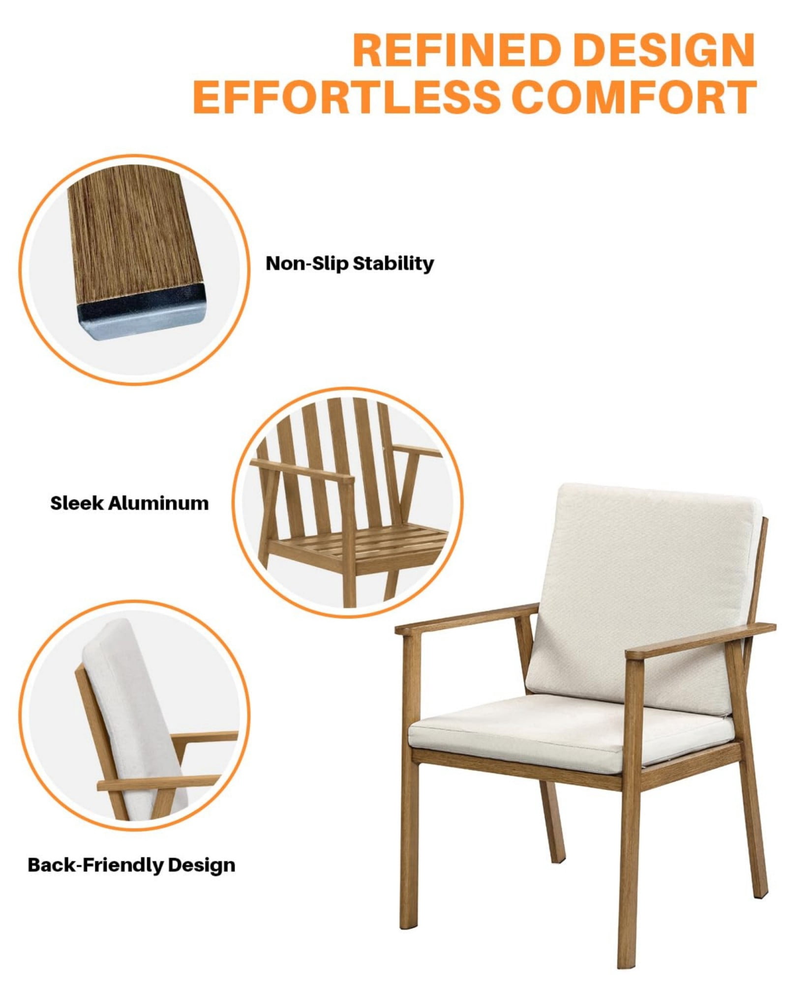 Outdoor Patio Dining Chairs Set of 2, Aluminum Outdoor Dining Chairs with Thick Cushions, All Weather Rustproof Patio Chairs for Garden, Deck, Porch, Poolside, Brown