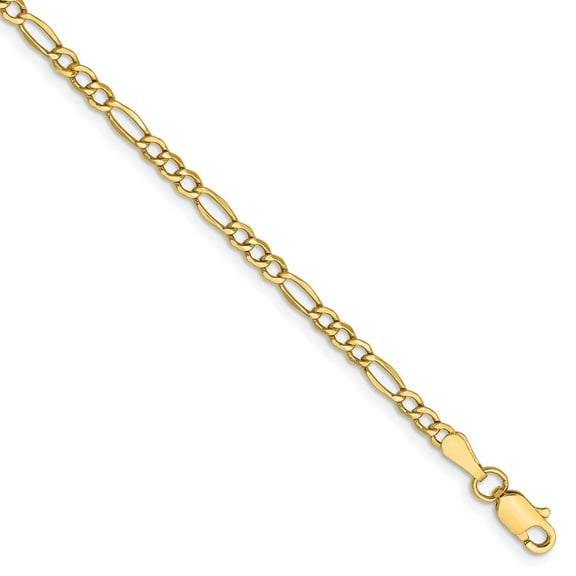 Real 14kt Yellow Gold 2.5mm Semi-Solid Figaro Chain Chain Bracelet; 7 inch; for Adults and Teens; for Women and Men