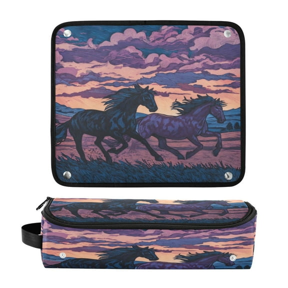 Hair Tools Travel Bag Heat-Resistant Curling Iron Organizer Bag with Detachable Heatproof Mat Travel Storage Case Wild Horses Running