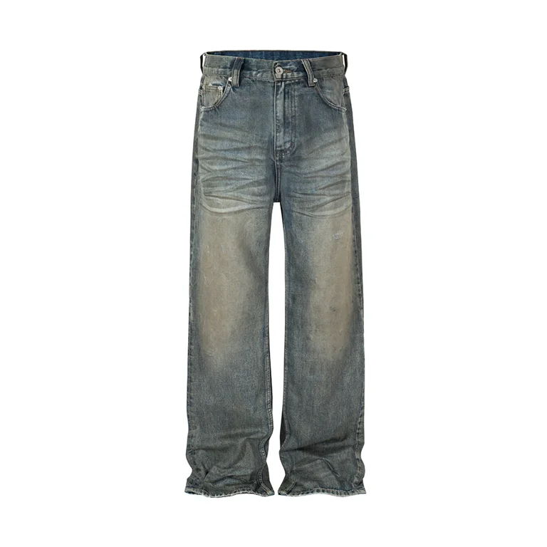 Harajuku Streetwear Washed Dirty Baggy Blue Jeans Men and
