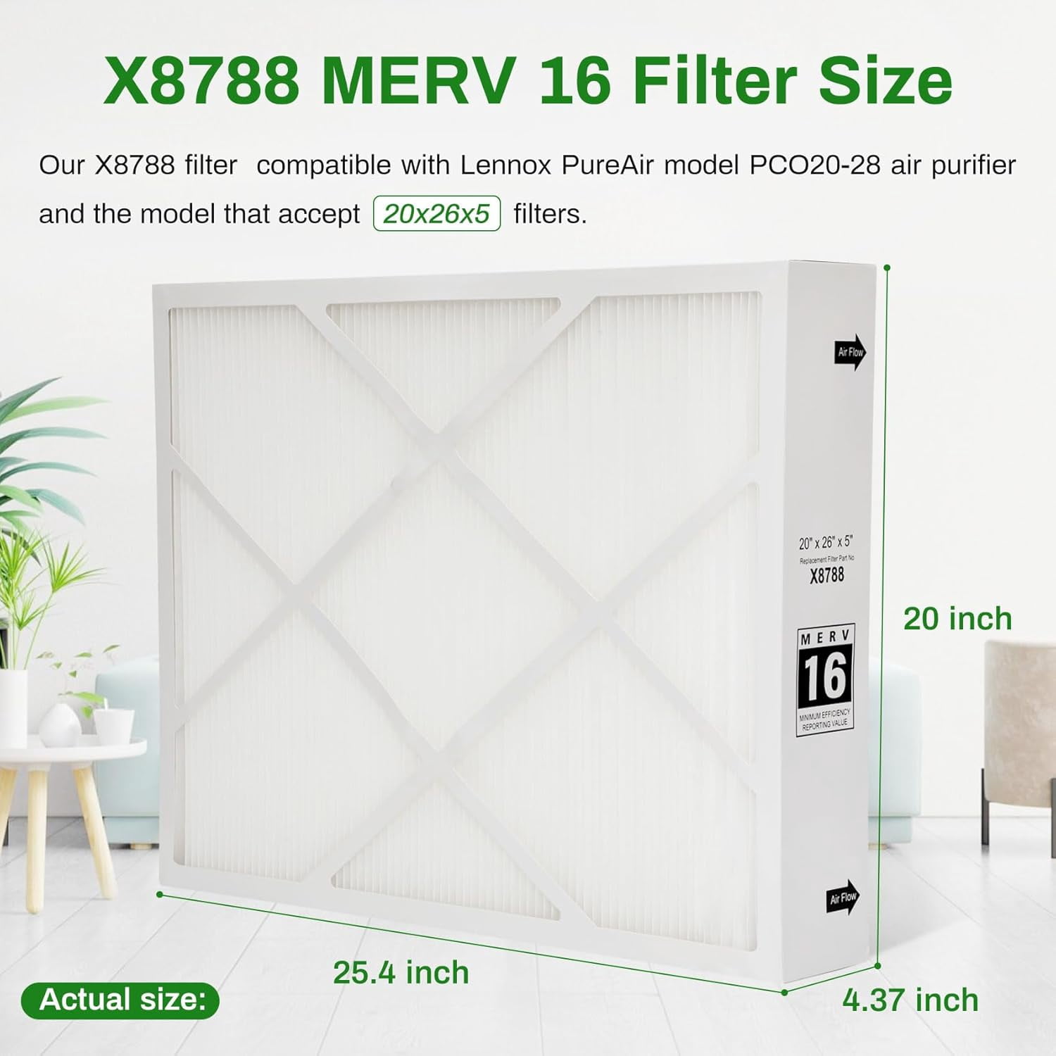 Upgrade X8788 MERV 16 Filter X8788 20x26x5 Furnace Filter Replace for PCO20-28 PureAir