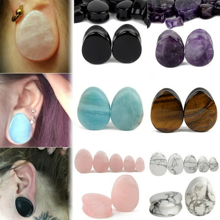 Horn Flesh Tunnel - Girl12Queen 1 Pair 5-25mm Teardrop Natural Stone Flesh Tunnels Egg Shaped Ear Gauges Plugs