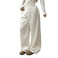 thumbnail image 3 of Fiaer Women Leopard Satin Pajamas Pants High Waisted Trendy Sleepwear Trousers Wide Leg Baggy Casual Comfort Lace up Pjs Slacks White XS, 3 of 9