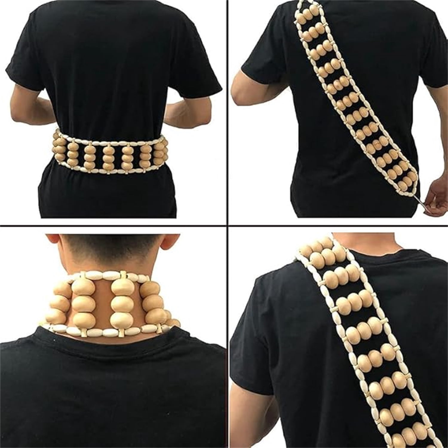 Manual Massage Strap,Portable Handheld Rolling,Wood Back Massager Roller Rope for Back Neck Leg Pain Relief